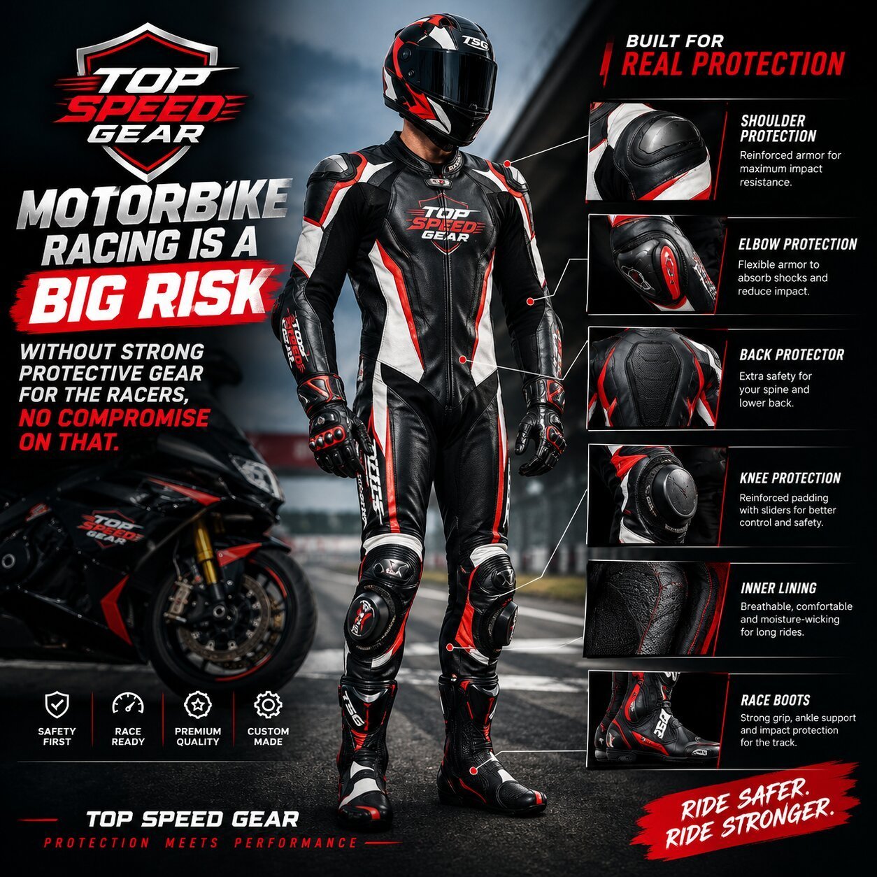 Construction details of a leather racing suit